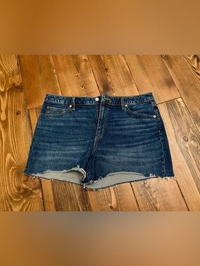 Universal Dark Blue Frayed Hem Jean Shorts